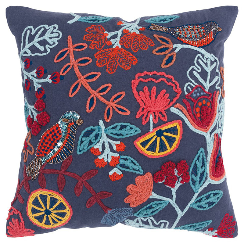 Embroidered Cotton Throw Pillow