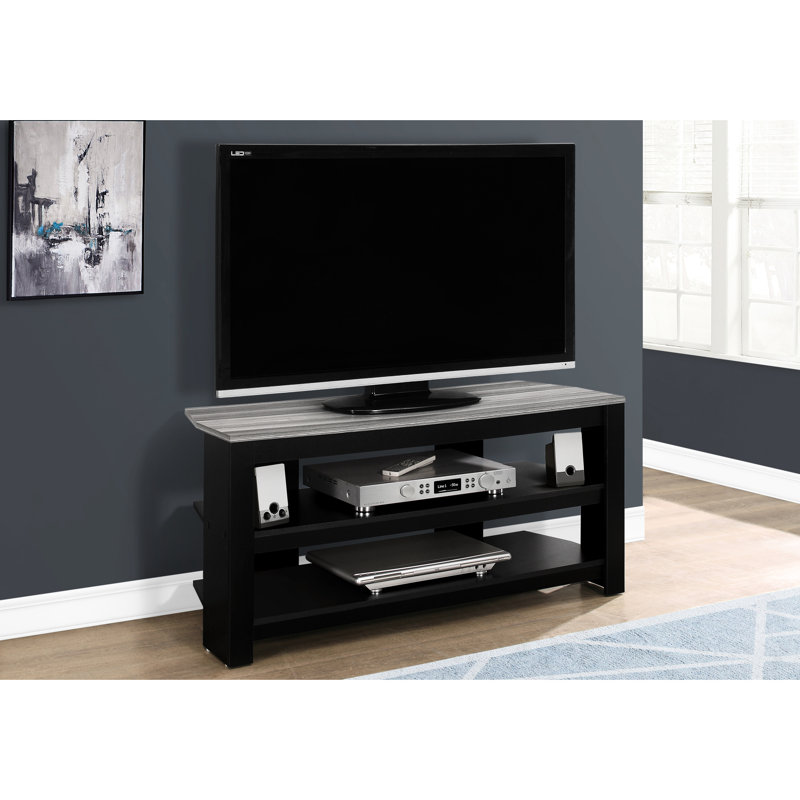 Meuble télé de 42 pouces avec rangement, centre de divertissement moderne - Noir et gris, meuble élégant et luxueux, étagères et finitions raffinées.