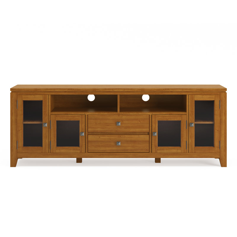 Transitional Solid Pine TV Stand in Light Golden Brown with Storage