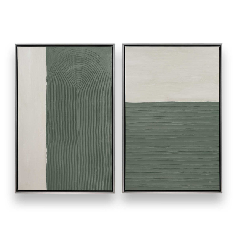 16 "x 16" texturé Emerald Echoes, ensemble de 2 impressions sur toile dans un cadre blanc, Cadre flottant en chrome poli