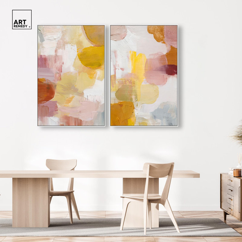 Ensemble de toiles d'art abstrait moderne par Art Remedy, cadre noir, 10 x 15, 55" H x 37" W, White Frame