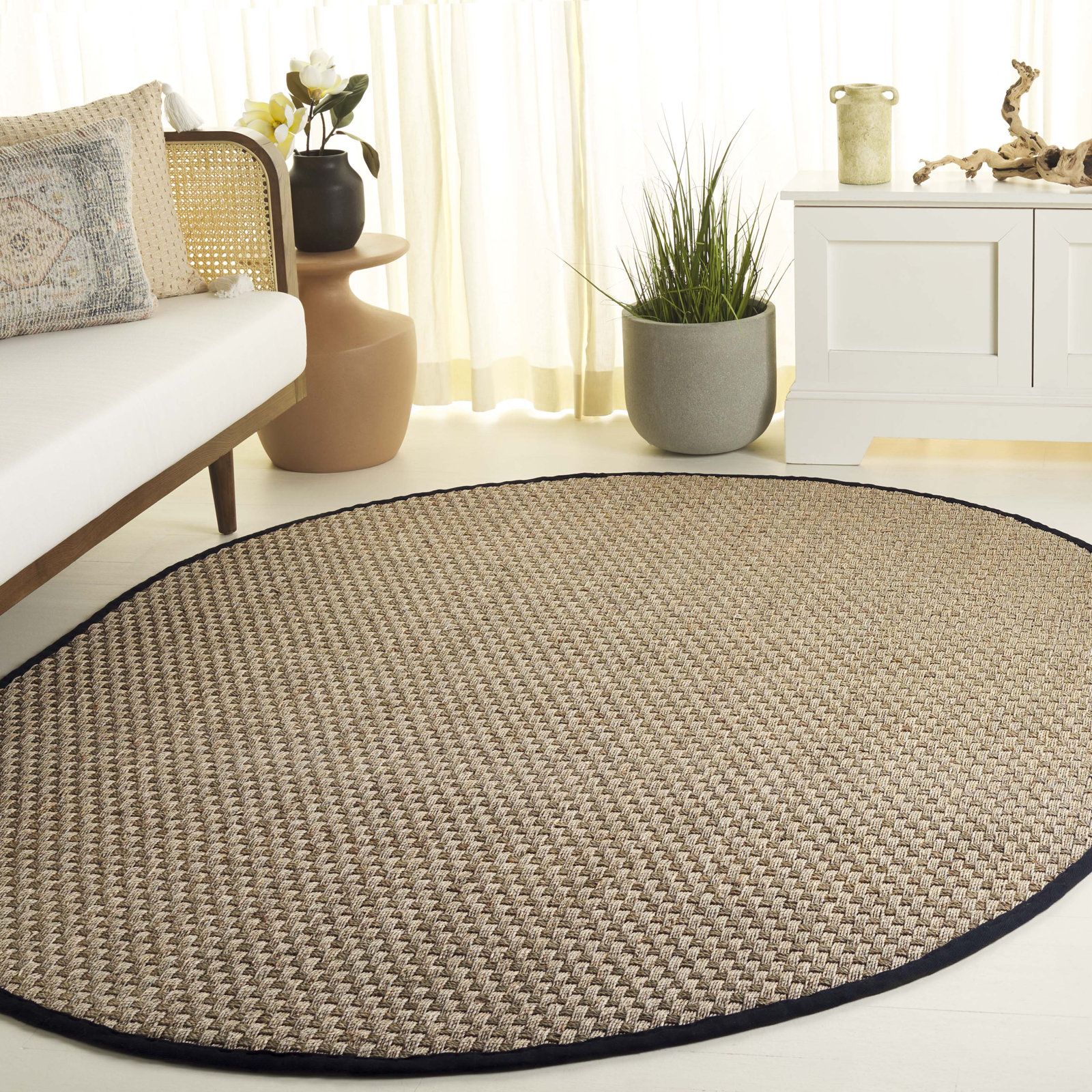 Natural Black Seagrass Rug, Oval 6' x 8'