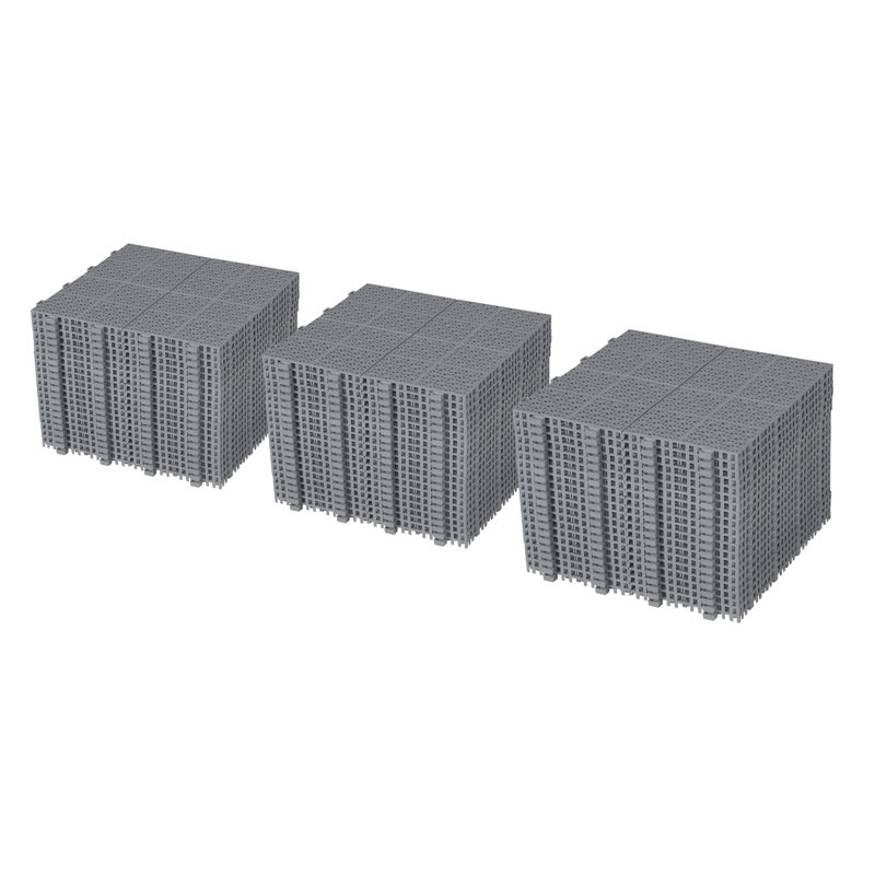 12 x 12 Inch Gray Interlocking Plastic Waterproof Deck Tiles Rosette Pattern (60pcs)