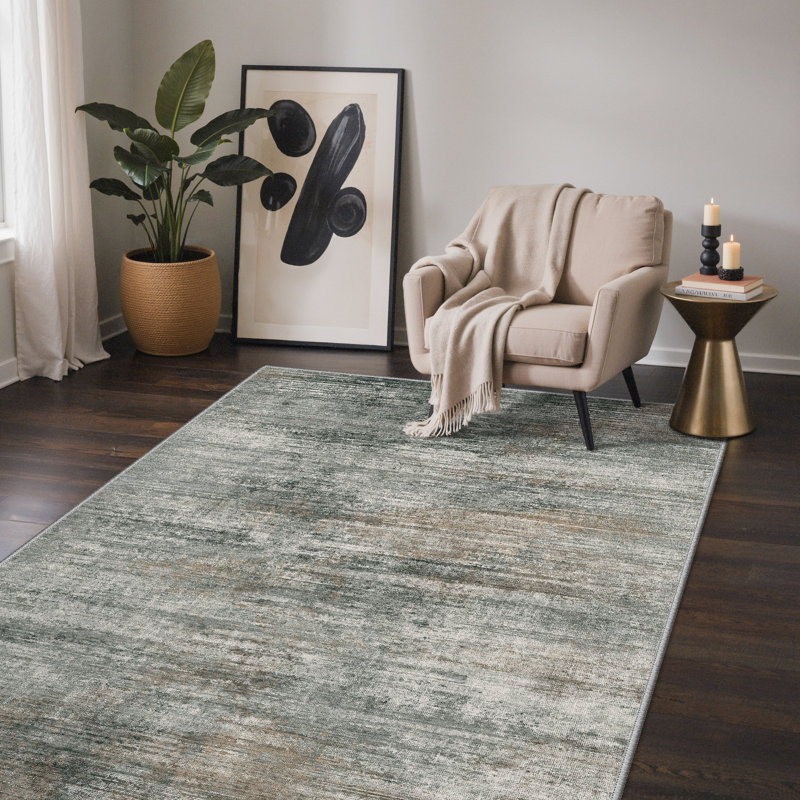 Modern Abstract Machine Washable Brown / Gray / Orange Indoor Area Rug With Non-Slip Backing, Rectangle 6' x 9'