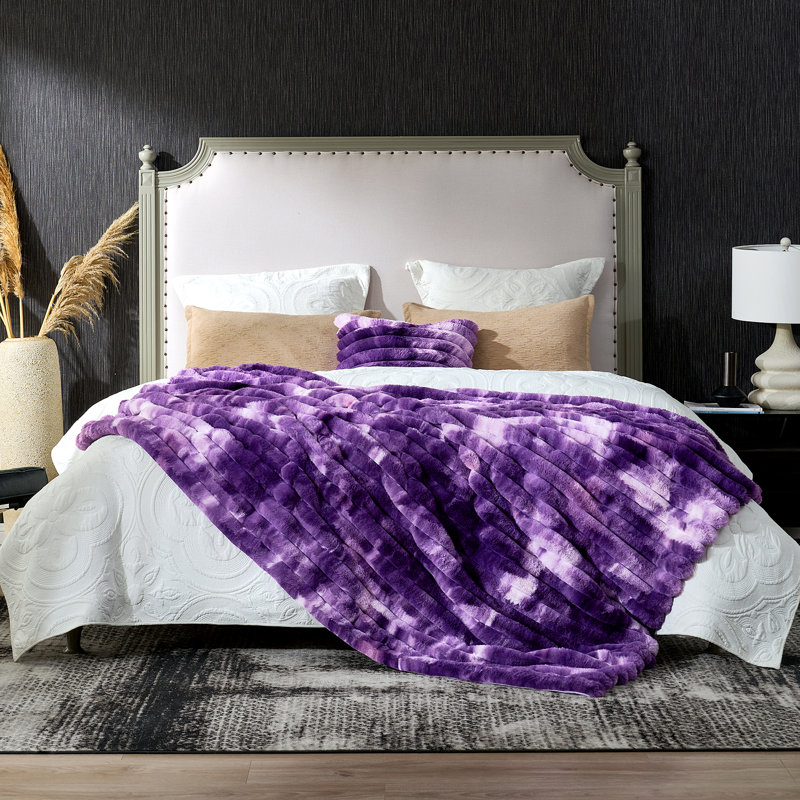 Jeté douillet en fausse fourrure pour canapé, chambre à coucher, salon, Jeté, Teinture par nouage mauve