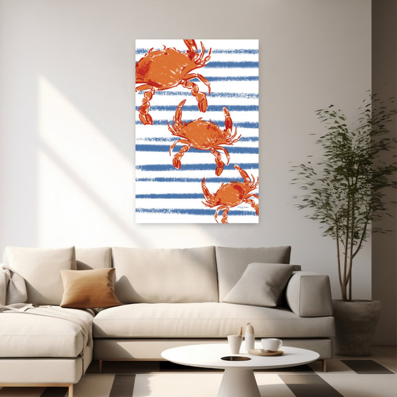 Crabes sur rayures, art côtier du crabe, H 60 po x l 40 po