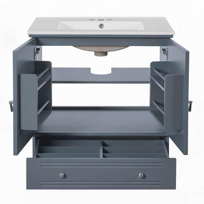 Meuble-lavabo 30 po avec lavabo en céramique, Bleu