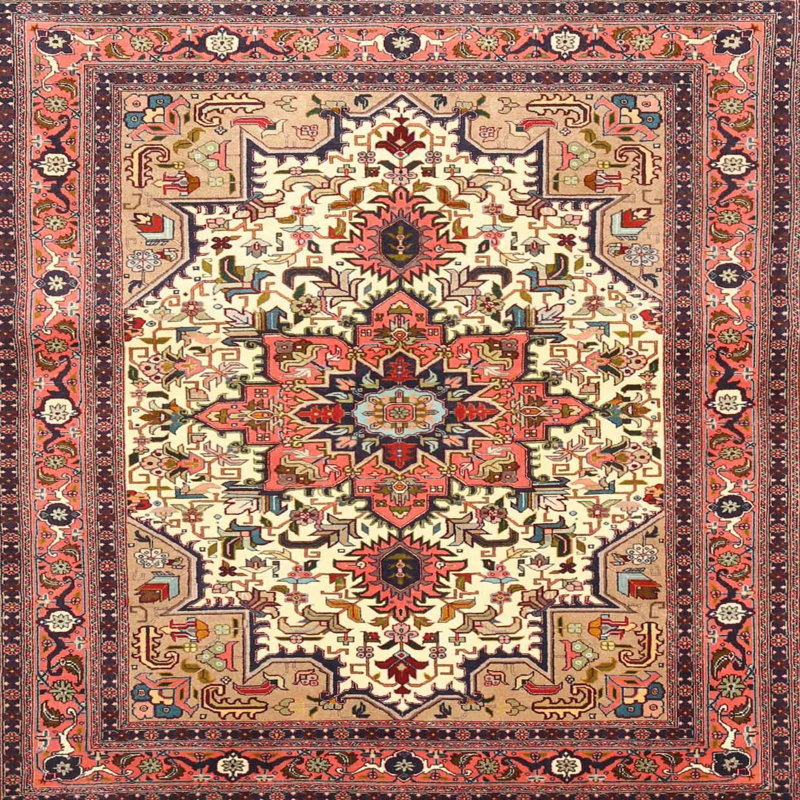 Tapis traditionnel rouge / jaune / brun, Rond 5 pi