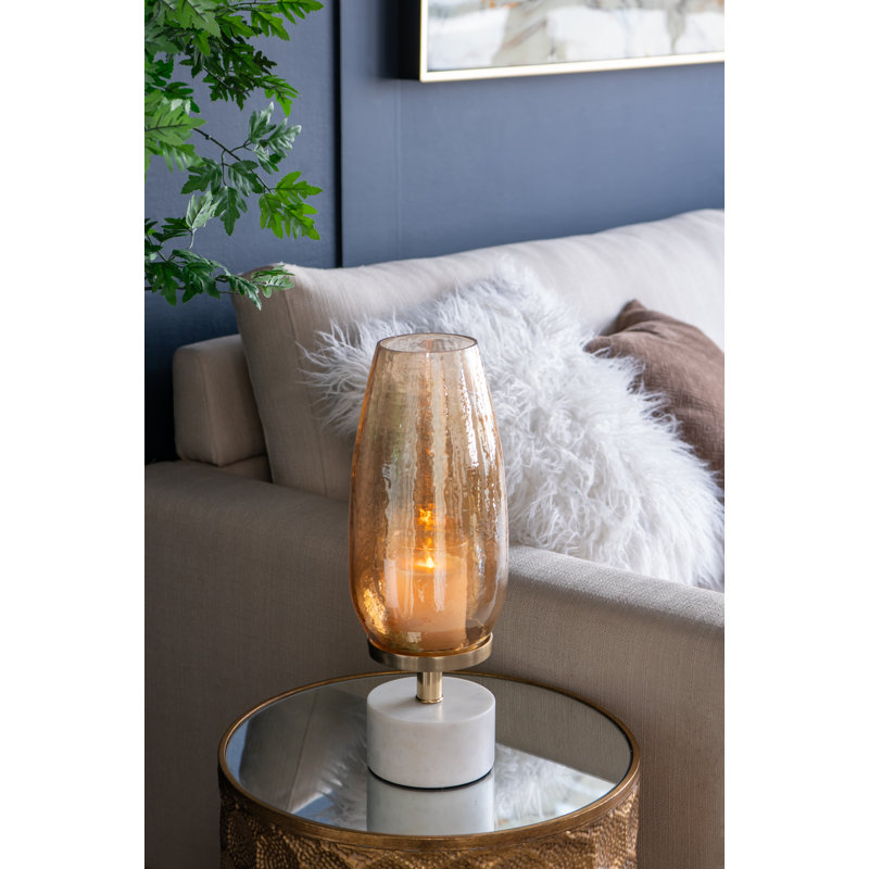 Gold Luster Glass and Marble Hurricane Lamp