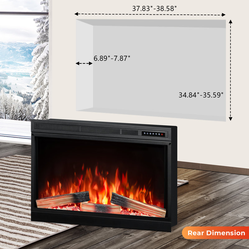 36"Electric Fireplace Insert,Four 3D Color with Log and Flame, Adjustable Flame Speed, 27.05" H x 38.98" W x 6.61" D