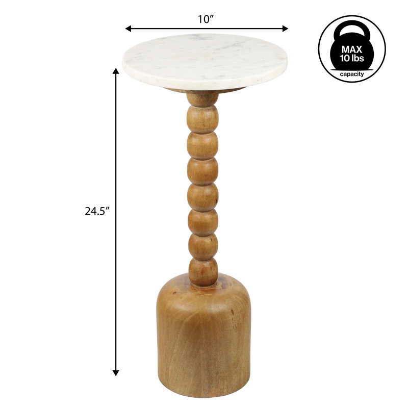 Table d'appoint ronde de 25,5 po Turner, table d'appoint ronde en bois de manguier naturel et piédestal blanc avec pied de bobine de bobine pour le salon