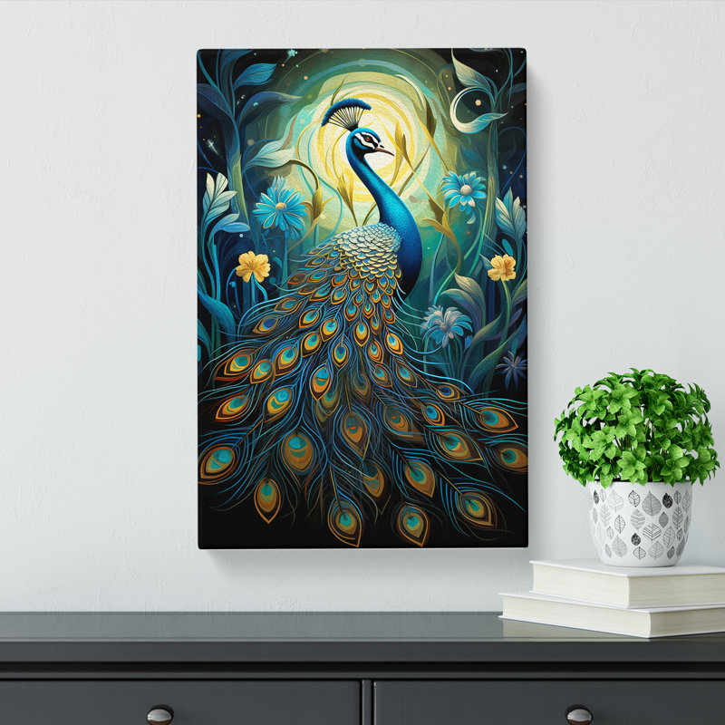 Peacock Deco - Wrapped Canvas, 50cm H x 35cm W x 3cm D