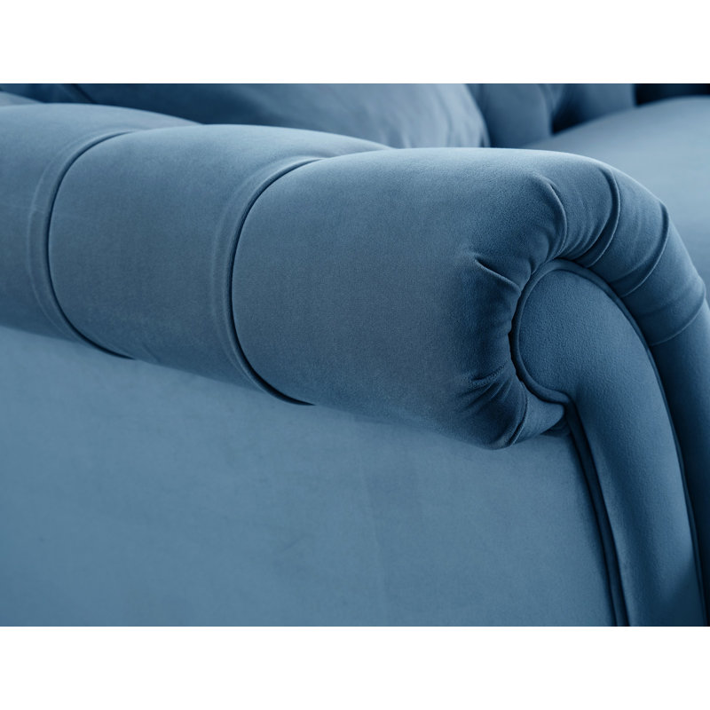 Earl Luxury Velvet Upholstered Chesterfield Style Armchair, Blue