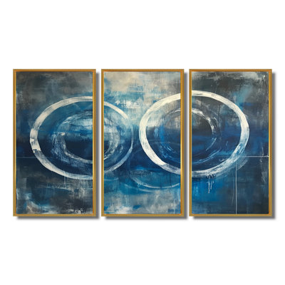 «White Circle Grunge Blue», ensemble de reproductions d'art murales géométriques