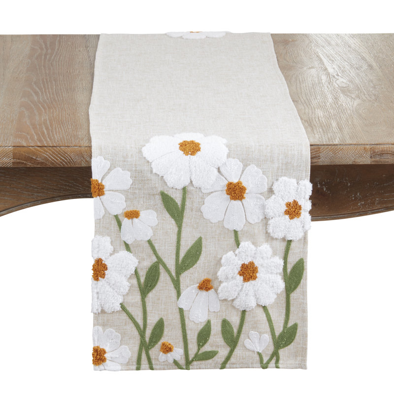 Chemin de table brodé floral - chemin de table décoratif en polyester non réversible pour table de salle à manger, 14 po x 72 po