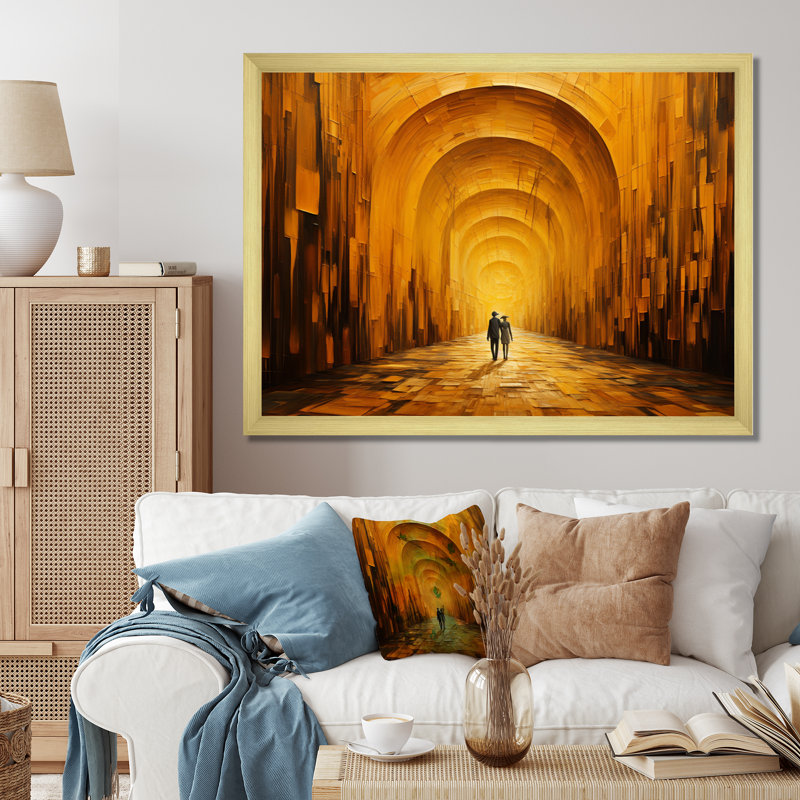Couple in Yellow Abstract Tunnel, reproduction d'art sur toile, Cadre doré à une seule photo, H 24 po x l 32 po x P 1 po