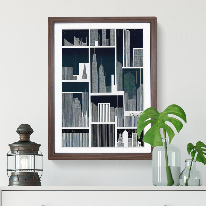 Skyline Retro - Wall Art, 34cm H x 25cm W x 2cm D, Walnut Framed