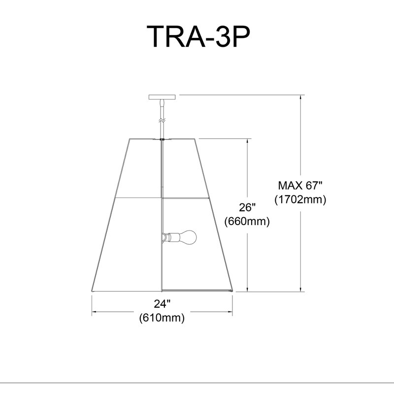 Trapezoid 3 Light Pendant, Gold, 19.5" H x 18" W x 18" D, White