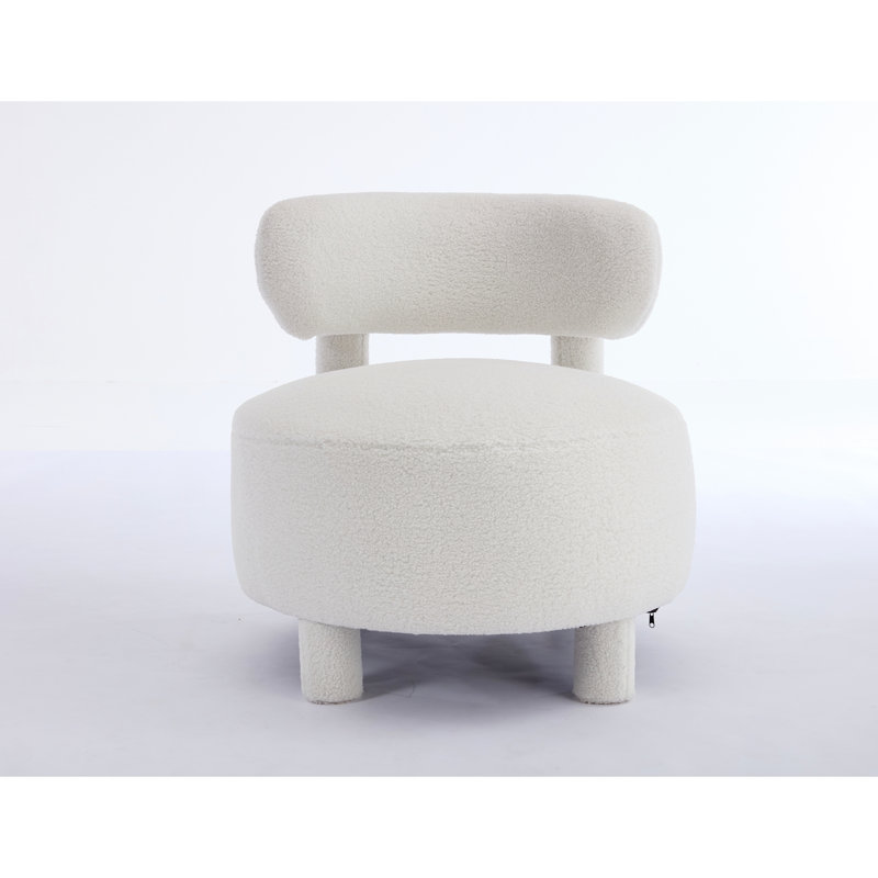 063-Teddy Fabric Armless Accent Chair With Curved Backrest And Solid Wood Legs Upholstered Chair Slipper Side Chair  For Primary Living Space Bedroom Vanity Room Or Reading Room ,White