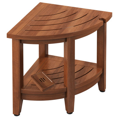 Tabouret de coin de douche en teck 18 po, banc de douche à 2 niveaux en teck avec tablette de rangement, pieds réglables antidérapants, naturel
