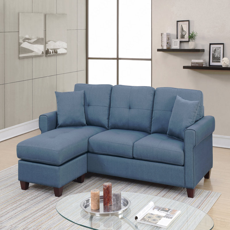 Canapé modulaire réversible en polyfibre bleu capitonné