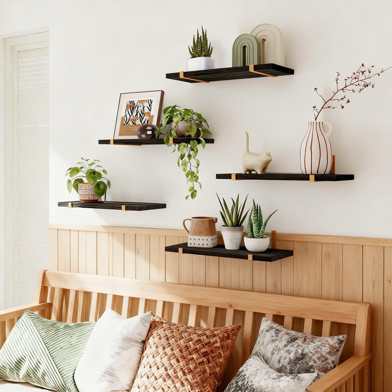 Floating Shelves Set Of 5, Rustic Wood Wall Mounted Shelves For Home Organization, Storage Shelves For Bedroom, Bathroom, Kitchen, Living Room, Office Decor