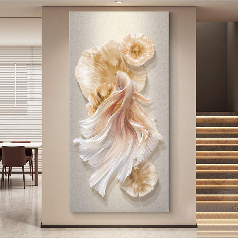 Peinture luxueuse sans cadre, H 47,24 po x l 23,62 po x P 1,97 po, Blanc / rose / brun