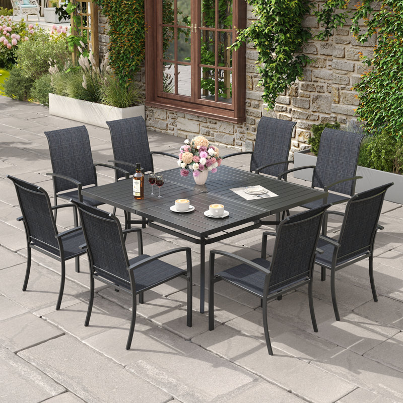 Ensemble repas pour 8 personnes avec chaises empilables, Noir