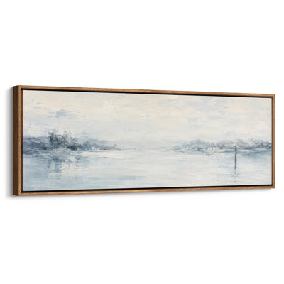 Impression sur toile encadrée très grand bleu doux et blanc, paysage serein