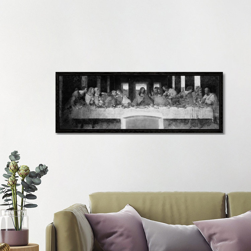The Last Supper II by Leonardo Da Vinci - Floater Frame Panoramic Painting on Canvas, 182.88 cm H x 60.96 cm W, Black