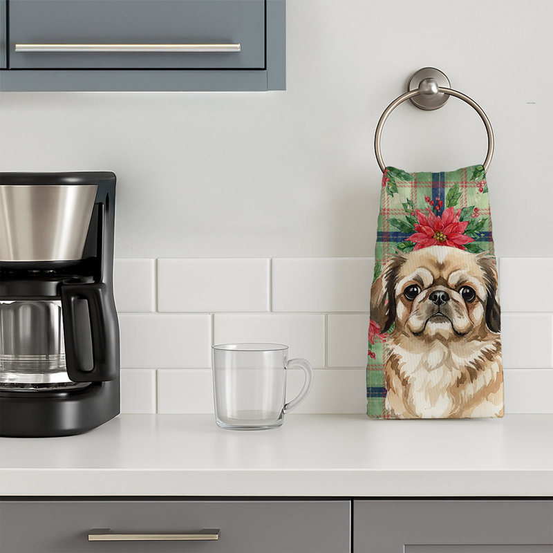 Sable Pekingese Christmas PoinsettIas Kitchen Towel, Sable Pekingese
