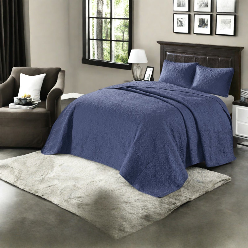 Ensemble de literie réversible en coton bleu marine, surdimensionné pour lit simple, confort campagnard
