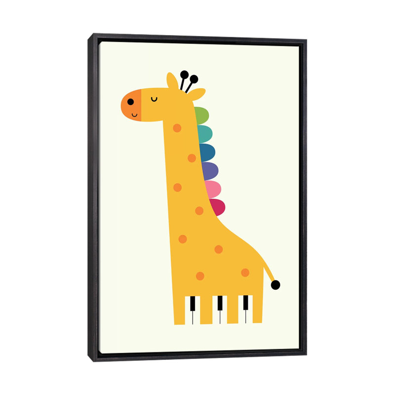 Girafe Piano par Andy Westface - impression d'art graphique, Toile avec cadre noir patiné, Pas de tapis