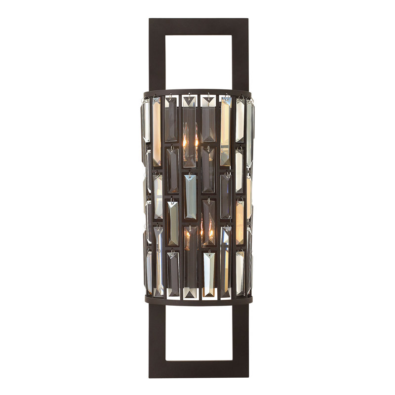 Vintage Bronze Dual-Light Candelabra Sconce with Amber Prism Accents
