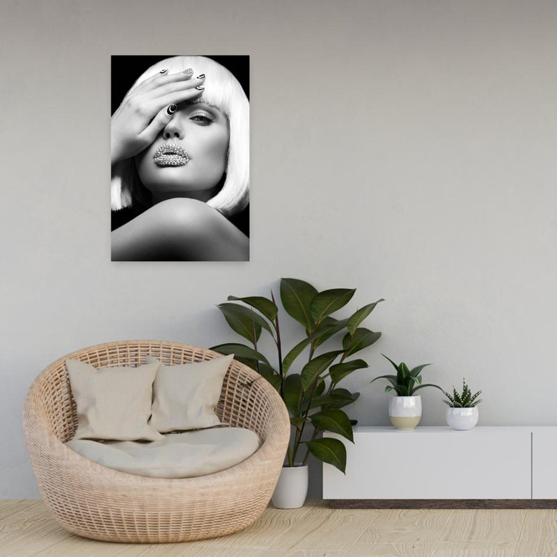 Diamond Lips Bw Art contemporain, H 24 po x l 16 po