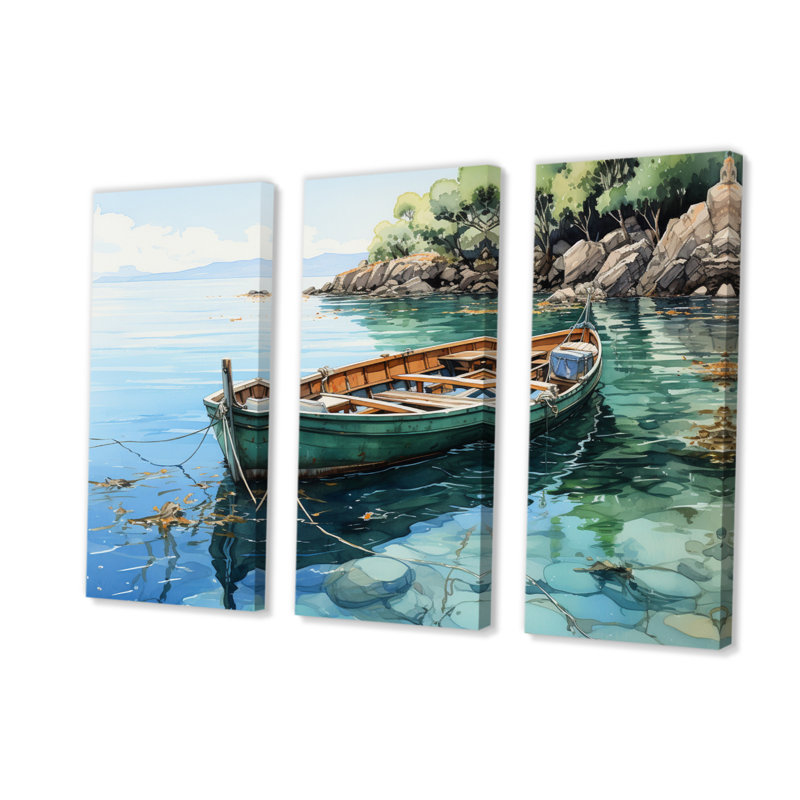 Anchored Boat IV - 3 pièces, reproduction sur toile tendue, H 28 po x l 36 po x P 1 po