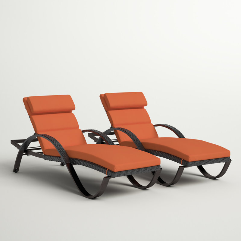Ensemble de chaise longue inclinable en aluminium thermolaqué Fionnula, Tissage uni Sunbrella® palette Cayenne