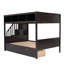 Lit simple superposé au dessus d'un lit double avec escalier de rangement, tablettes et 2 tiroirs, lit pour enfant en pin massif, espresso-313922023