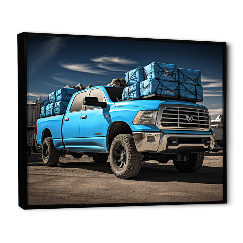 Teal Pickup Truck Cargo Carrier - Transportation Wall Decor, Cadre flottant noir, H 12 po x l 20 po x P 1 po