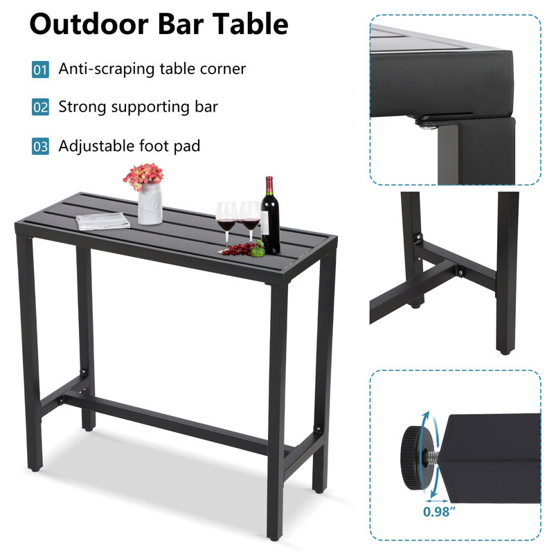 Counter Height 36.97'' Iron Bar Table, 15.6" W x 62.99" L, Black