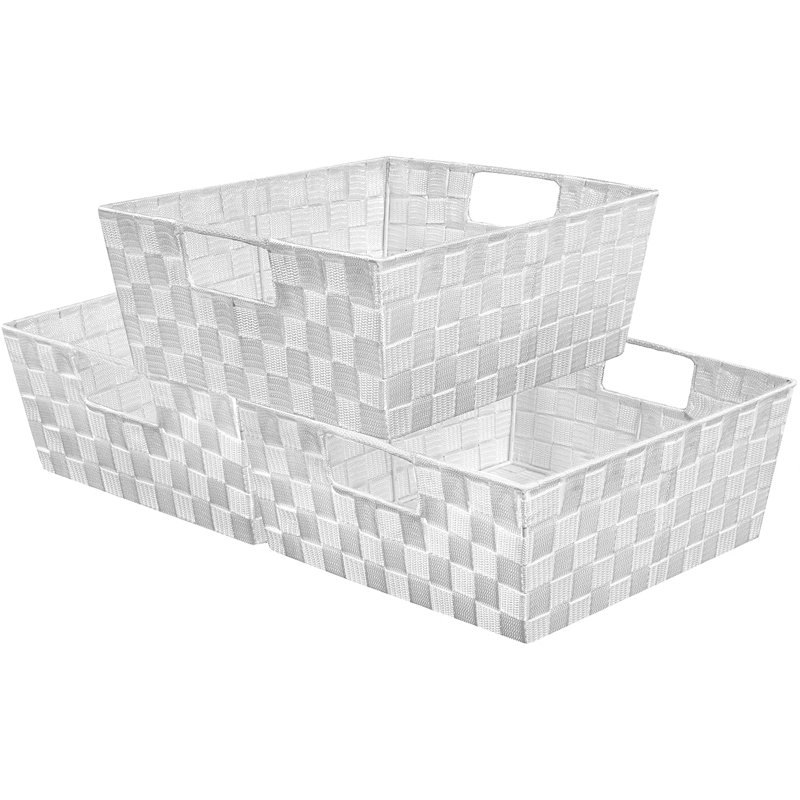 Ensemble de paniers tissés - Paniers fourre-tout avec tablettes de rangement pour articles ménagers - Empilables avec sangles tissées et poignées de transport intégrées