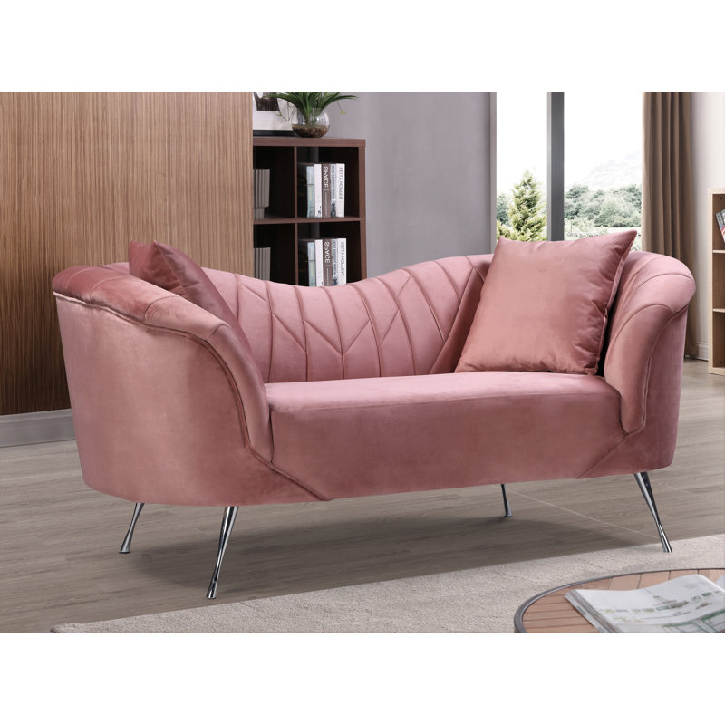 Canapé en velours à accoudoirs évasés, Velours rose, 34.2”H x 81.9”W x 31.5”D