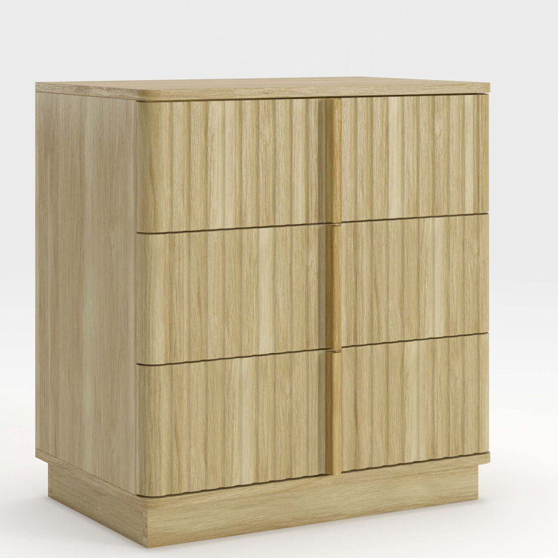 Ensemble de table de chevet vintage à 3 tiroirs avec rayures verticales, Naturel