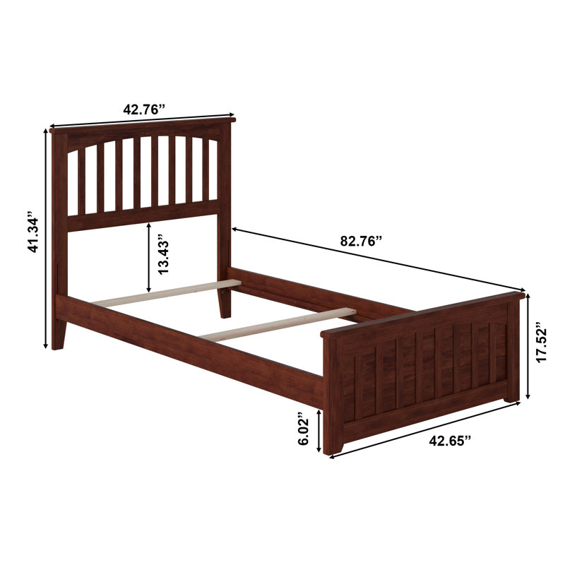 Lit de base en bois massif Brunelle avec pied de lit assorti, Très grand simple, Noyer