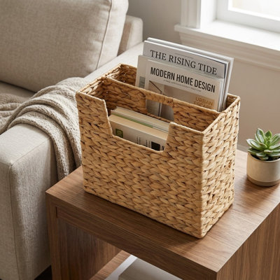Wicker Water Hyacinth Magazine Basket with Handles