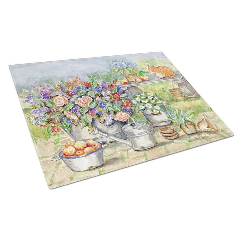 Caroline's Treasures Tempered Glass Patio Bouquet and Cat Cutting Board