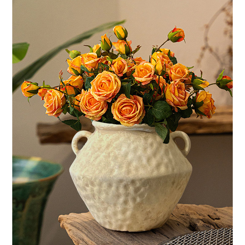 Vase en céramique rustique avec 2 poignées, Beige