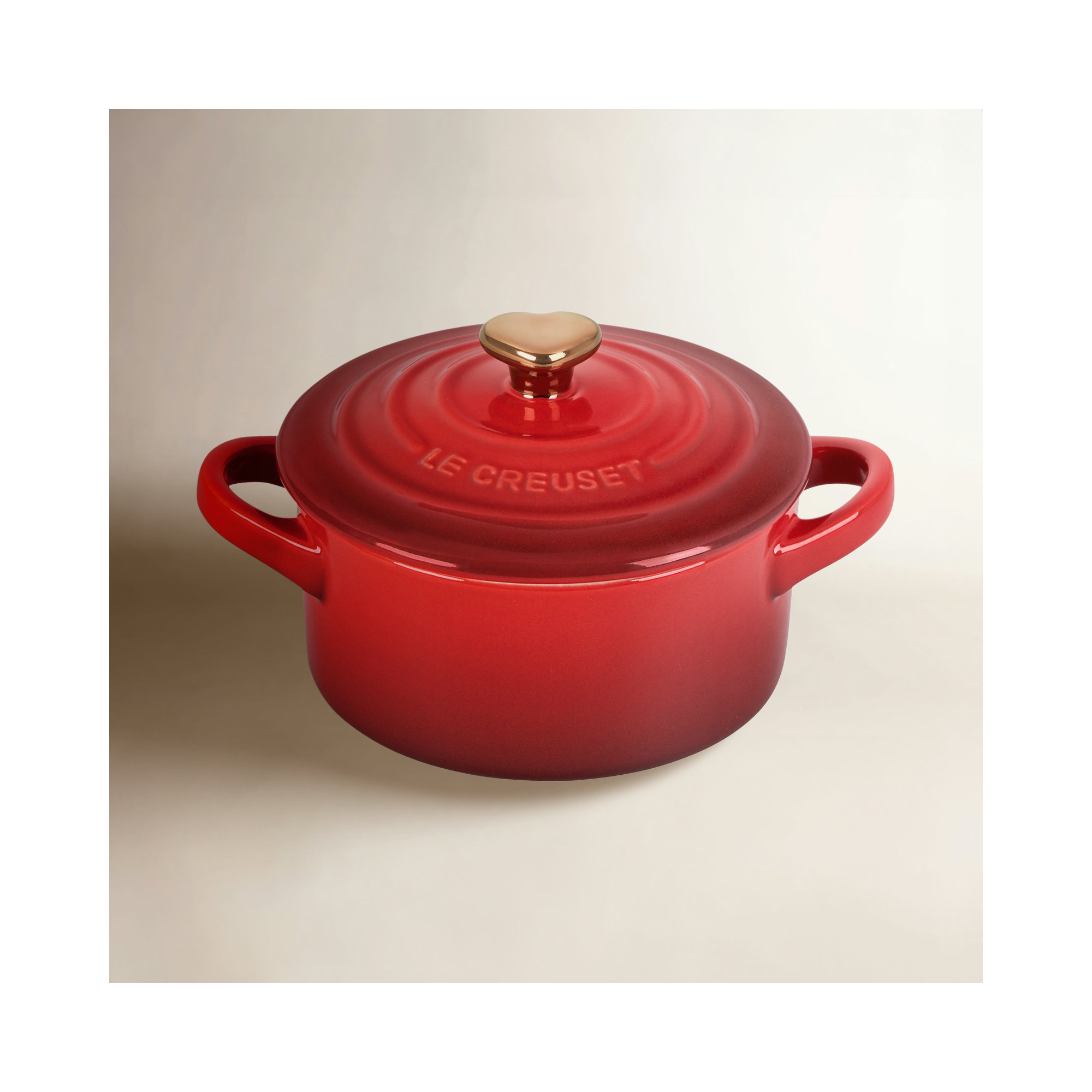Le Creuset Stoneware L'Amour Collection Mini Round Cocotte with Heart Applique, Cerise