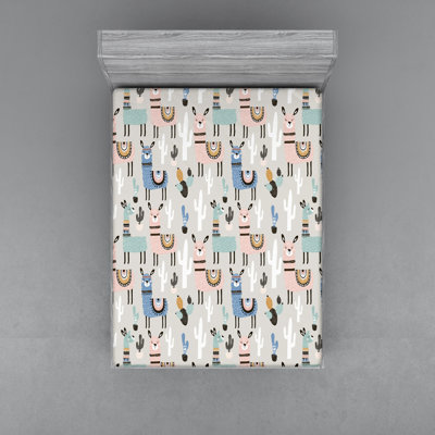 Lama Cartoon Art for Children Microfibre Jersey Knit Fitted Sheet