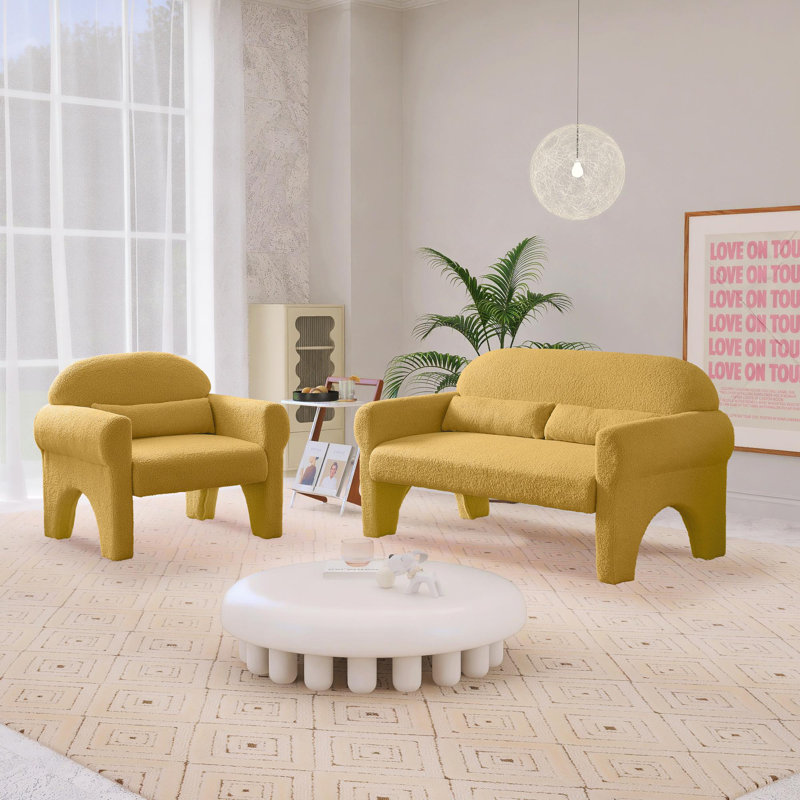 Canapé et fauteuil d'appoint 2 pièces Nisaiah, Mélange de polyester jaune